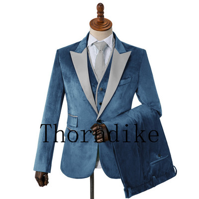 Egygombos karcsúsított férfi öltönyök világoslila bársony báli színpadi esküvői szmokingok 2021 őszi 3 részes férfi öltöny kabát mellény nadrág