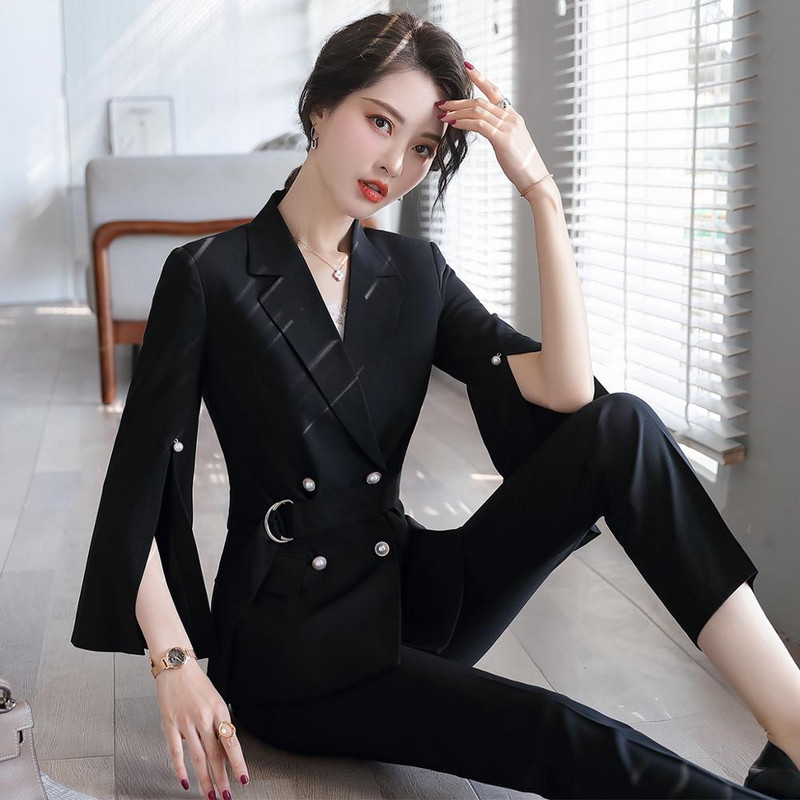 2020-as új rózsaszín, fehér fekete női nadrágkosztüm, kétrészes szett, S-4XL méret, háromnegyed ujjú blézerkabát nadrágszettel lányoknak