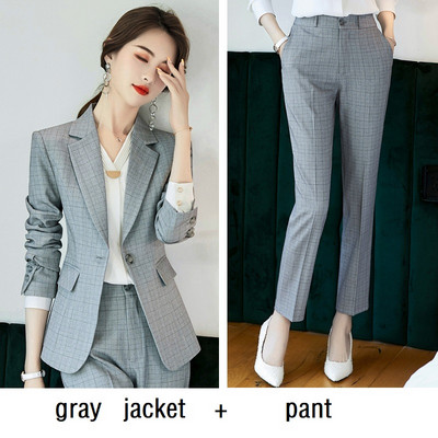 Női öltöny tavaszi Hosszú ujjú kockás blézer nadrág Office Lady Formális Munkaruházat női nadrág öltöny női öltöny szett 19921