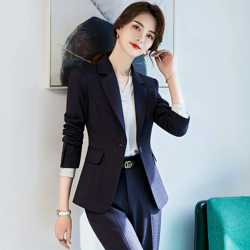 Női öltöny tavaszi Hosszú ujjú kockás blézer nadrág Office Lady Formális Munkaruházat női nadrág öltöny női öltöny szett 19921