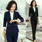 Női sötétkék blézer női öltönyök hivatalos irodai öltönyök munkaruha kabát és nadrág szett