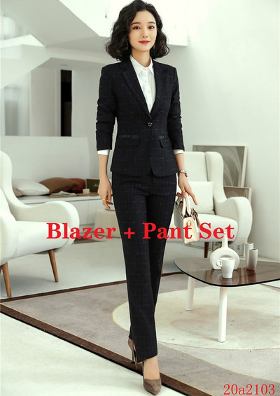 Női sötétkék blézer női öltönyök hivatalos irodai öltönyök munkaruha kabát és nadrág szett