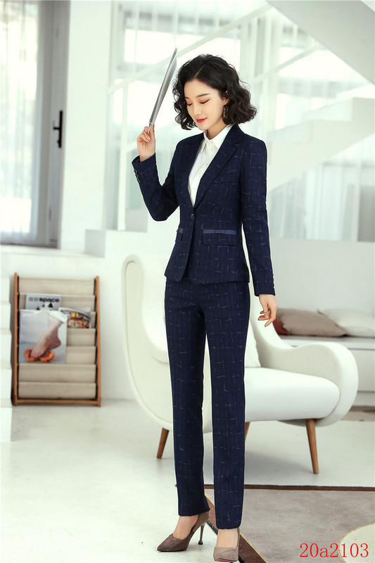 Női sötétkék blézer női öltönyök hivatalos irodai öltönyök munkaruha kabát és nadrág szett