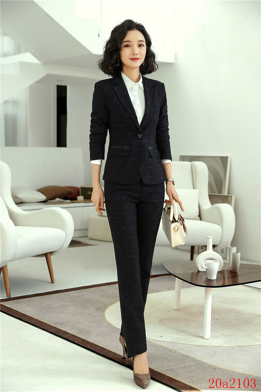 Női sötétkék blézer női öltönyök hivatalos irodai öltönyök munkaruha kabát és nadrág szett