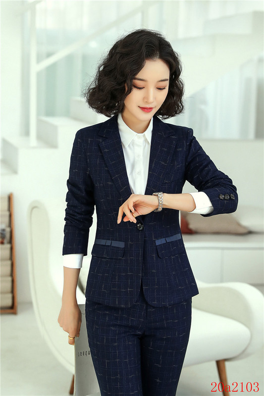 Női sötétkék blézer női öltönyök hivatalos irodai öltönyök munkaruha kabát és nadrág szett