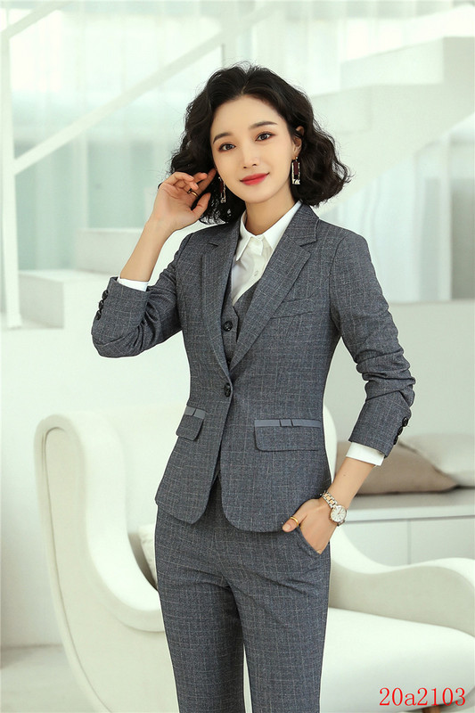 Női sötétkék blézer női öltönyök hivatalos irodai öltönyök munkaruha kabát és nadrág szett