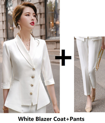 Női irodai professzionális üzleti blézer öltönyök 2 részes készlettel, ceruzanadrággal és kabáttal kabát tavaszi nyár fél ujjú szett