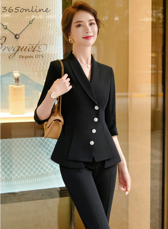 Női irodai professzionális üzleti blézer öltönyök 2 részes készlettel, ceruzanadrággal és kabáttal kabát tavaszi nyár fél ujjú szett