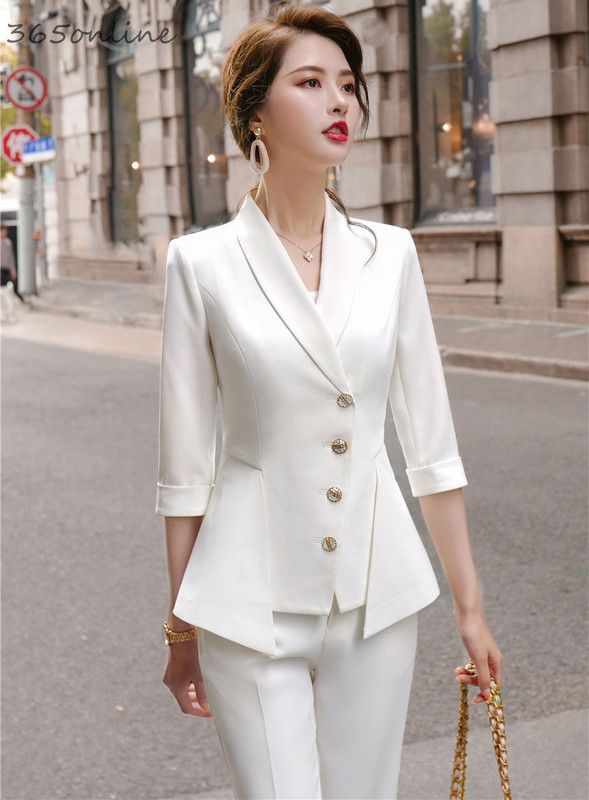 Női irodai professzionális üzleti blézer öltönyök 2 részes készlettel, ceruzanadrággal és kabáttal kabát tavaszi nyár fél ujjú szett