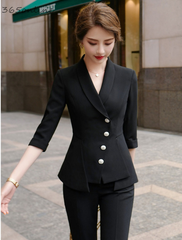 Női irodai professzionális üzleti blézer öltönyök 2 részes készlettel, ceruzanadrággal és kabáttal kabát tavaszi nyár fél ujjú szett