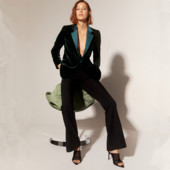Bársonyos női öltöny női zöld temperamentum karcsú öltöny kétrészes öltöny blézer nadrág öltöny egyedi gyártás