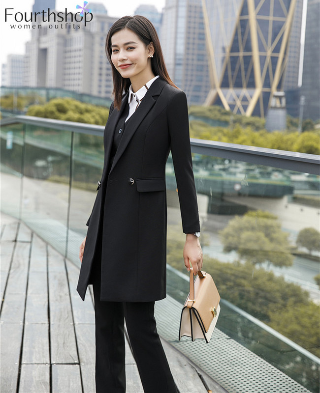 Fashion 3 részes szett nadrágkosztüm nőknek hosszú kabát nadrág mellény Őszi téli blézer szett ruhák kabát öltöny női 2021 XXL