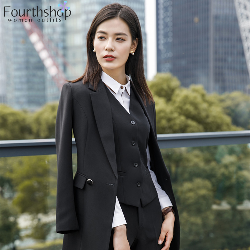 Fashion 3 részes szett nadrágkosztüm nőknek hosszú kabát nadrág mellény Őszi téli blézer szett ruhák kabát öltöny női 2021 XXL