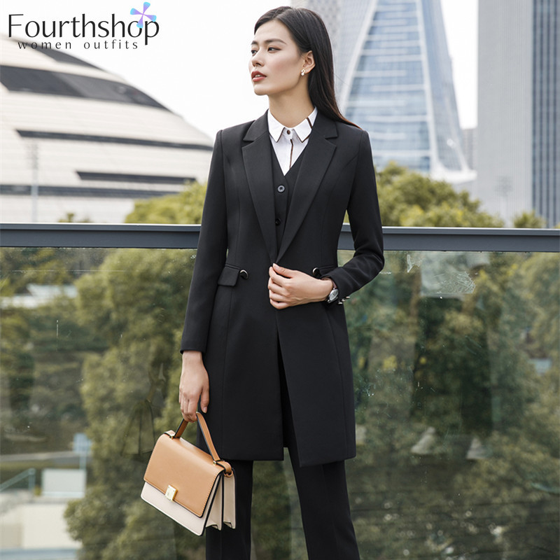 Fashion 3 részes szett nadrágkosztüm nőknek hosszú kabát nadrág mellény Őszi téli blézer szett ruhák kabát öltöny női 2021 XXL