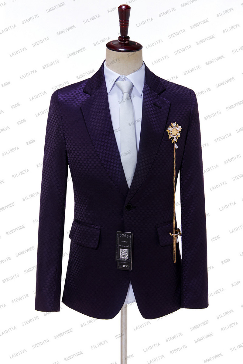 2023-as új, sötétlila jacquard 2 db-os szett Férfi öltöny Blézer Nadrág Klasszikus Üzleti Gentleman Alkalmi vőlegény esküvői férfi ruházat