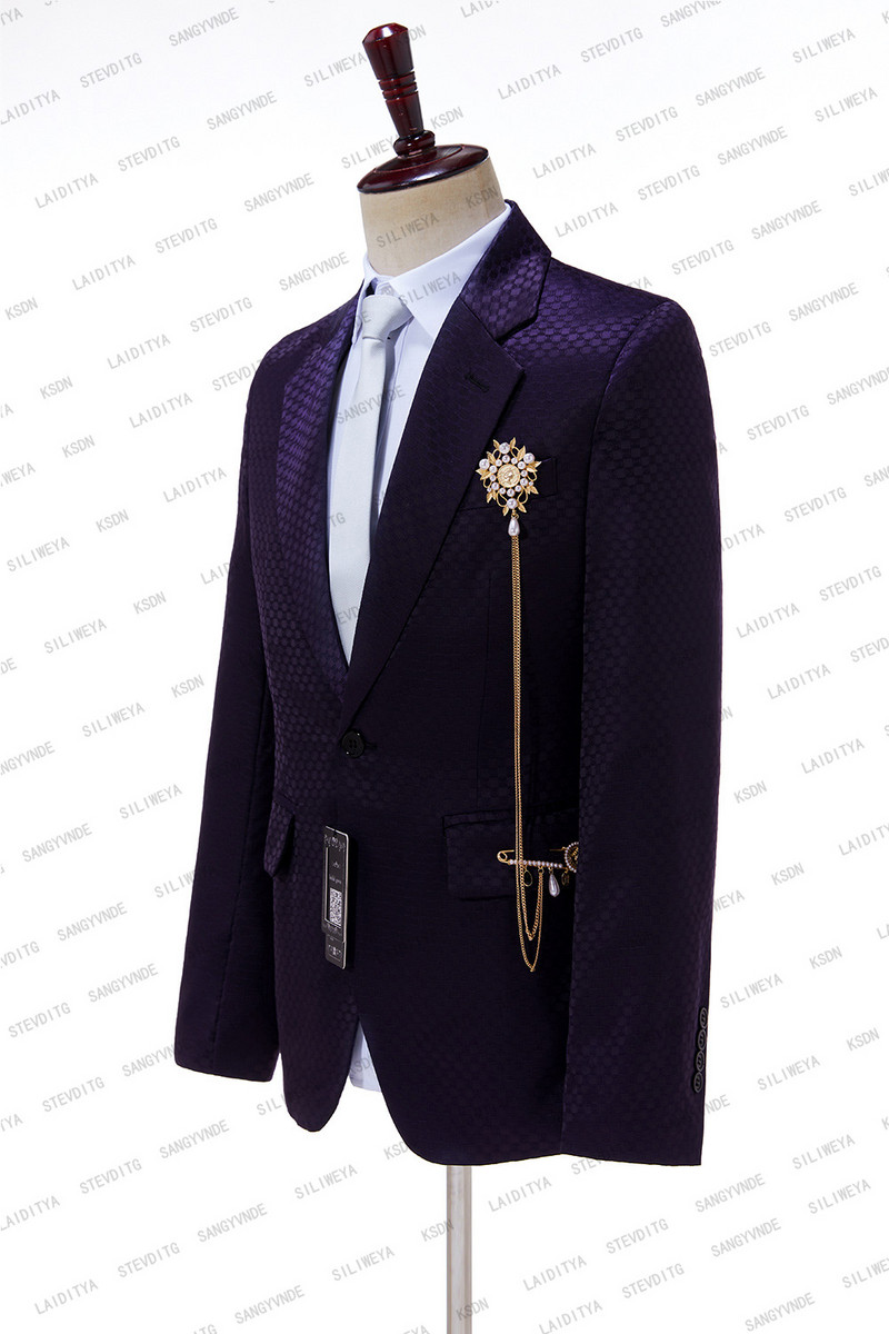 2023-as új, sötétlila jacquard 2 db-os szett Férfi öltöny Blézer Nadrág Klasszikus Üzleti Gentleman Alkalmi vőlegény esküvői férfi ruházat