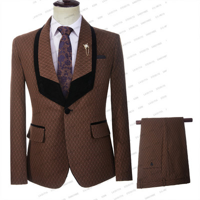2023-as divat új nyári férfi alkalmi üzleti barna vászon kockás fekete hajtóka esküvői ruha karcsúsított öltöny 2 db szett kabát nadrág