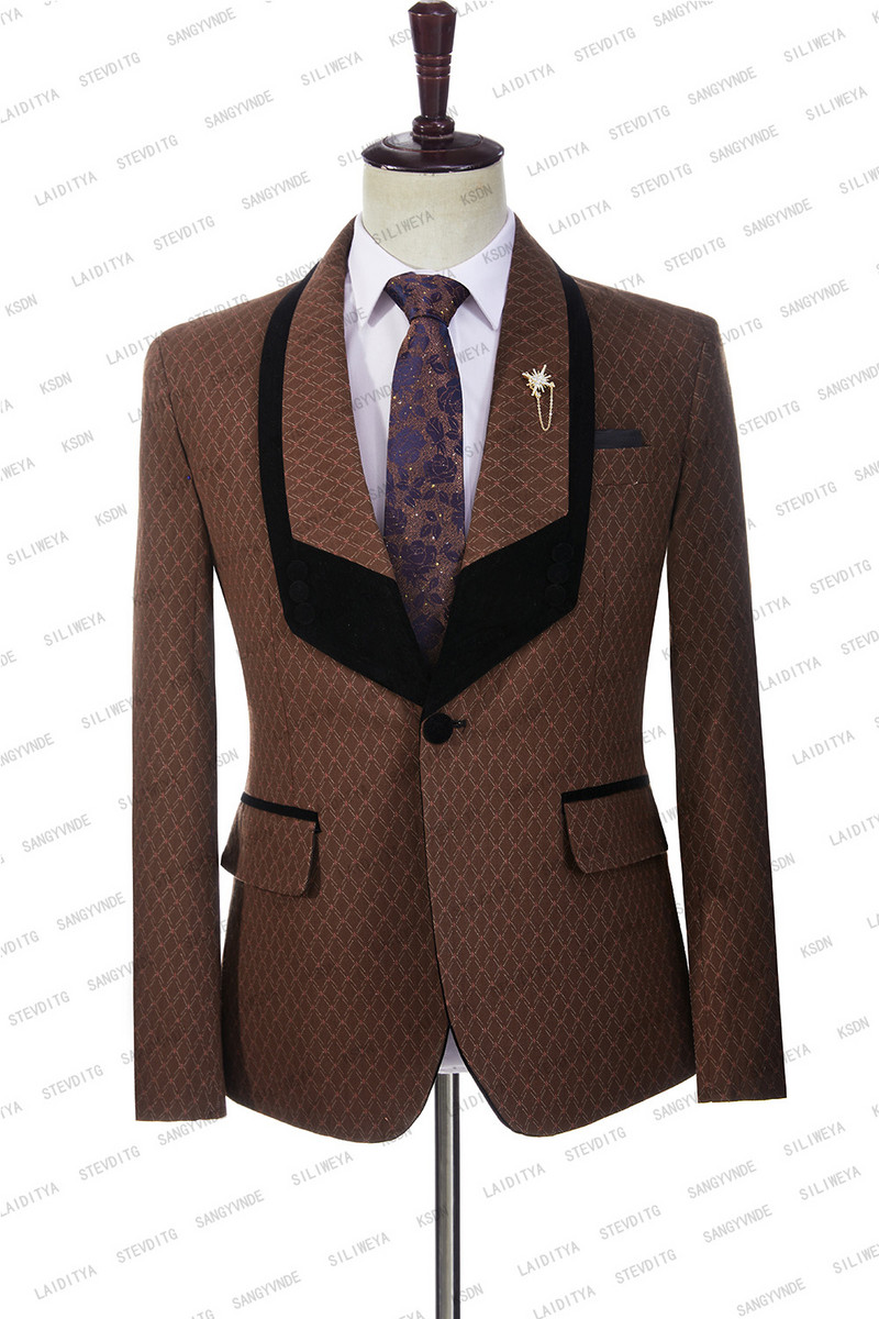 2023-as divat új nyári férfi alkalmi üzleti barna vászon kockás fekete hajtóka esküvői ruha karcsúsított öltöny 2 db szett kabát nadrág