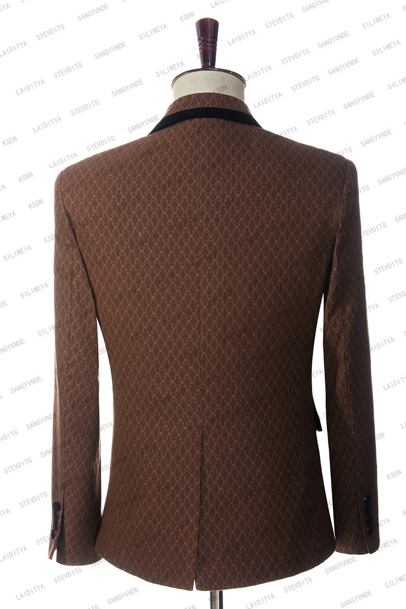 2023-as divat új nyári férfi alkalmi üzleti barna vászon kockás fekete hajtóka esküvői ruha karcsúsított öltöny 2 db szett kabát nadrág