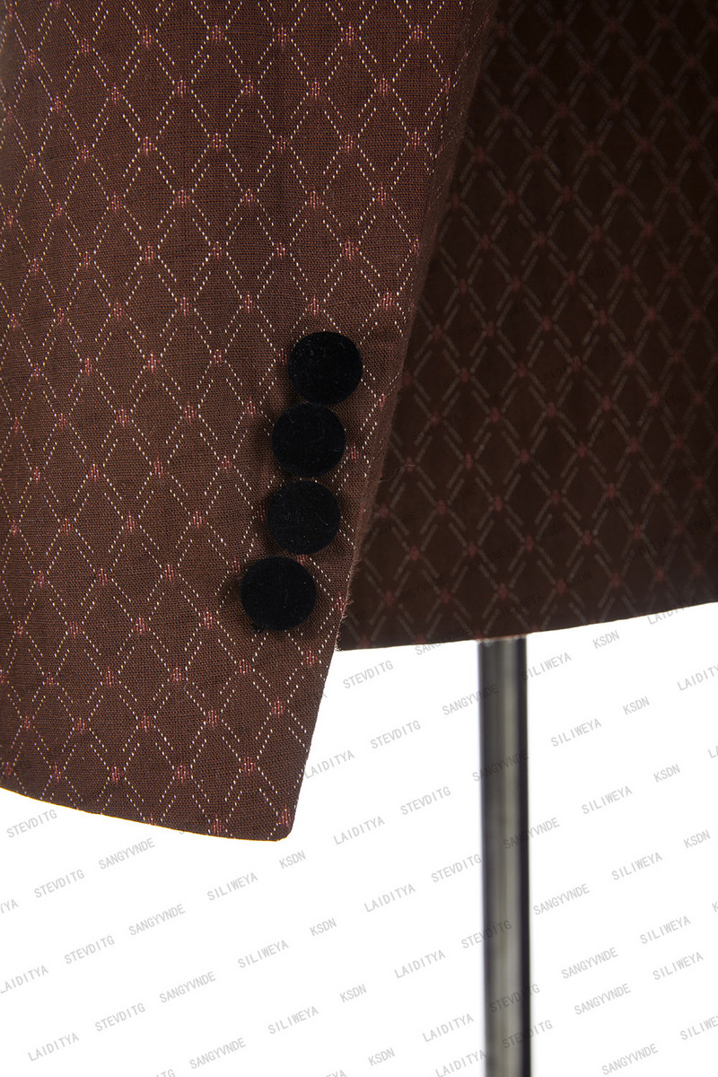 2023-as divat új nyári férfi alkalmi üzleti barna vászon kockás fekete hajtóka esküvői ruha karcsúsított öltöny 2 db szett kabát nadrág