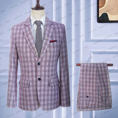 2023-as új divat férfi öltönyök nyári jelmez, piros fehér klasszikus kockás lenvászon szmoking vőlegény esküvői 2 részes szett kabát nadrág