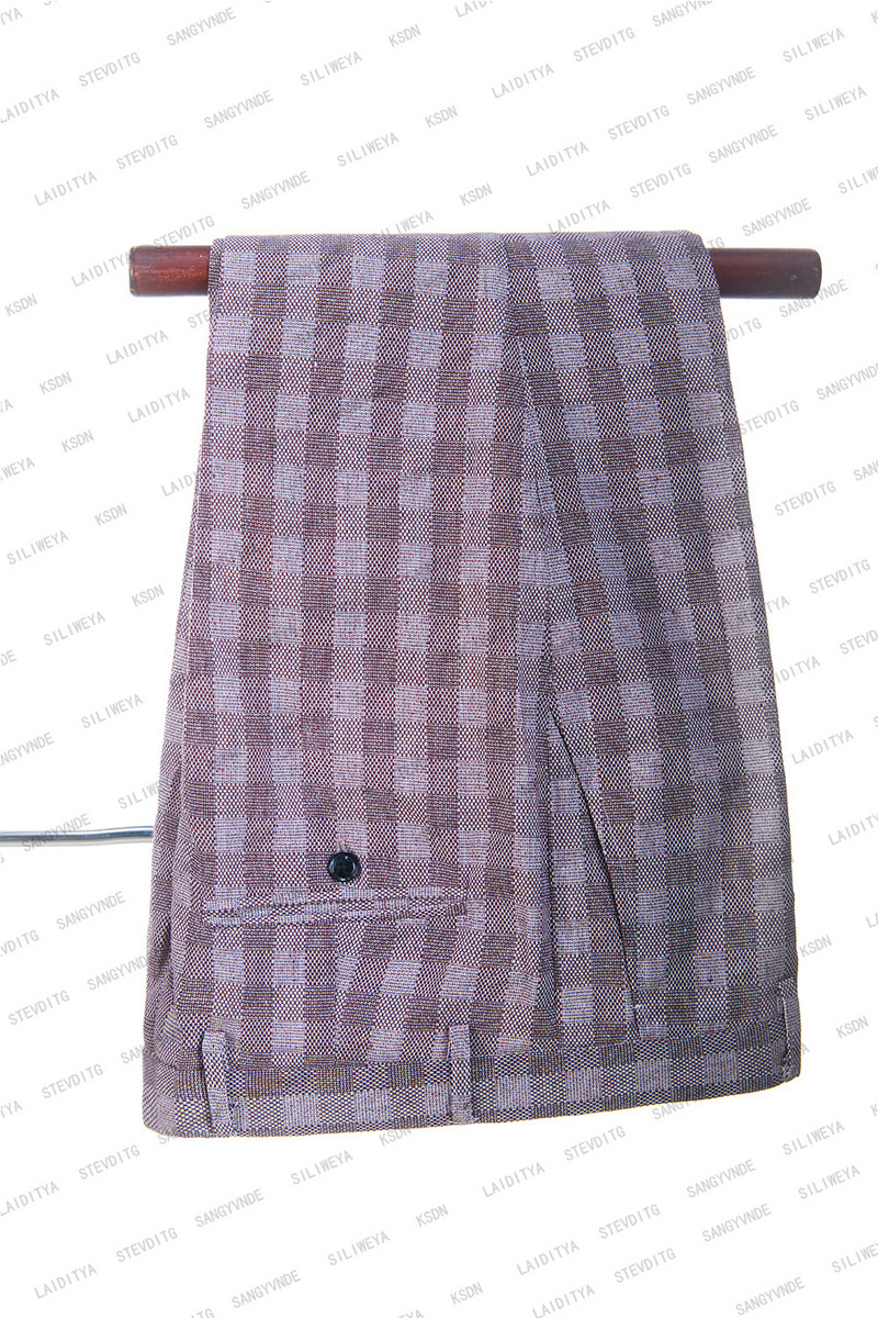 2023-as új divat férfi öltönyök nyári jelmez, piros fehér klasszikus kockás lenvászon szmoking vőlegény esküvői 2 részes szett kabát nadrág