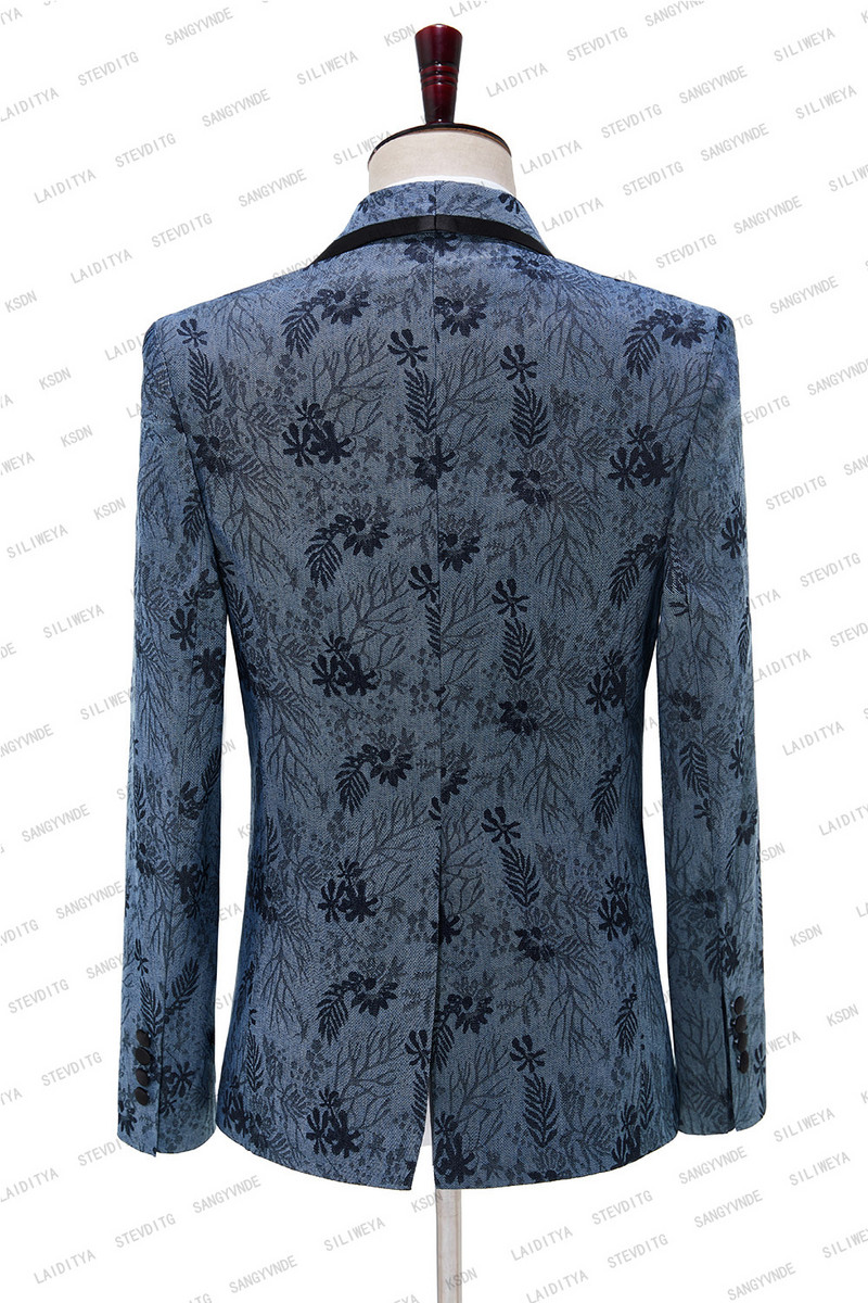 2023-as divat Új férfi alkalmi butik üzleti esküvői öltönyök kék farmer Jacquard 2 db szett ruha blézer kabát nadrág kabát