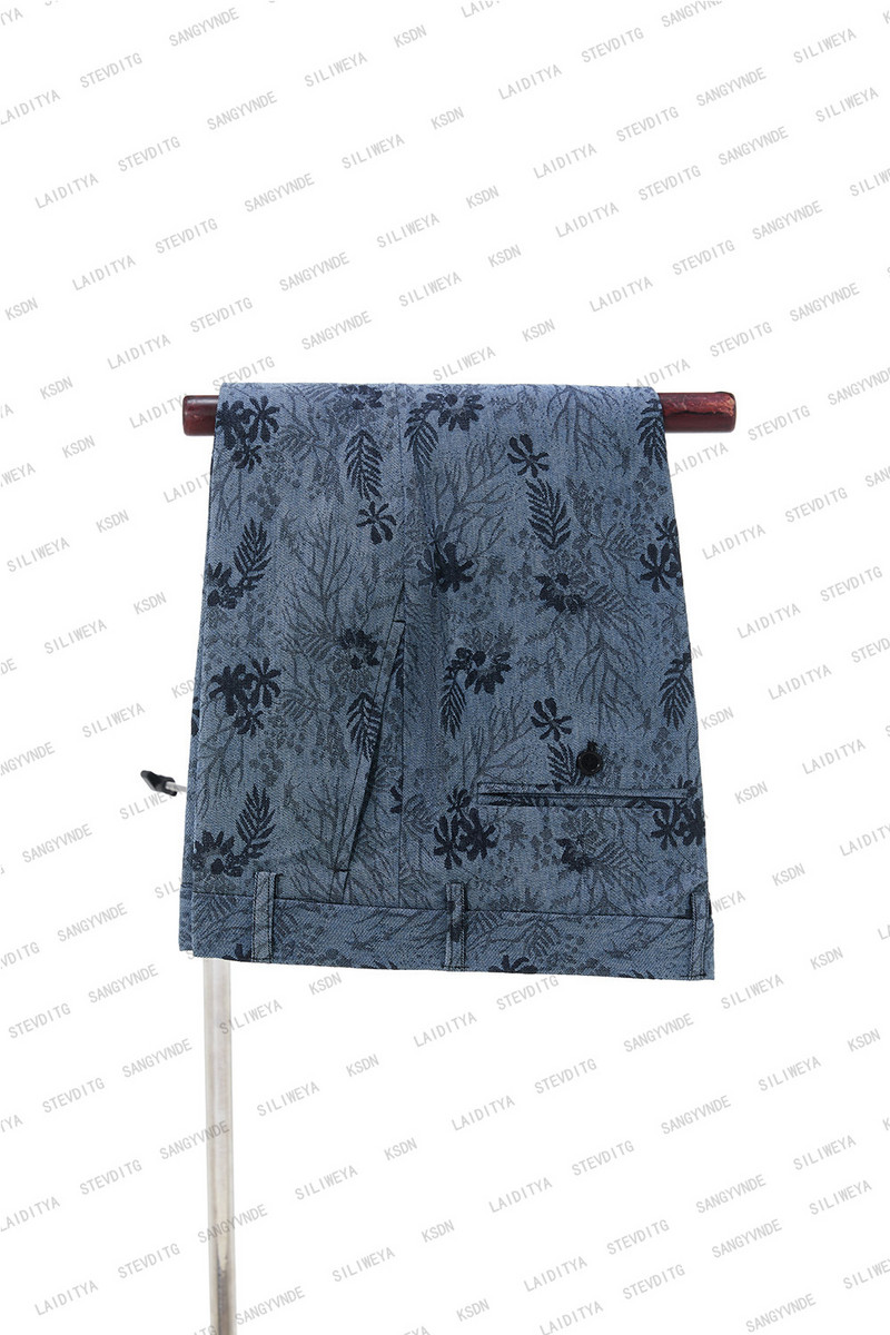 2023-as divat Új férfi alkalmi butik üzleti esküvői öltönyök kék farmer Jacquard 2 db szett ruha blézer kabát nadrág kabát