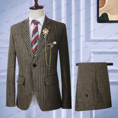 2023-as új divat férfi öltönyök nyári kosztüm Mariage Homme világos vászon fekete csíkos szmoking vőlegény esküvői 2 részes készlet kabát nadrág