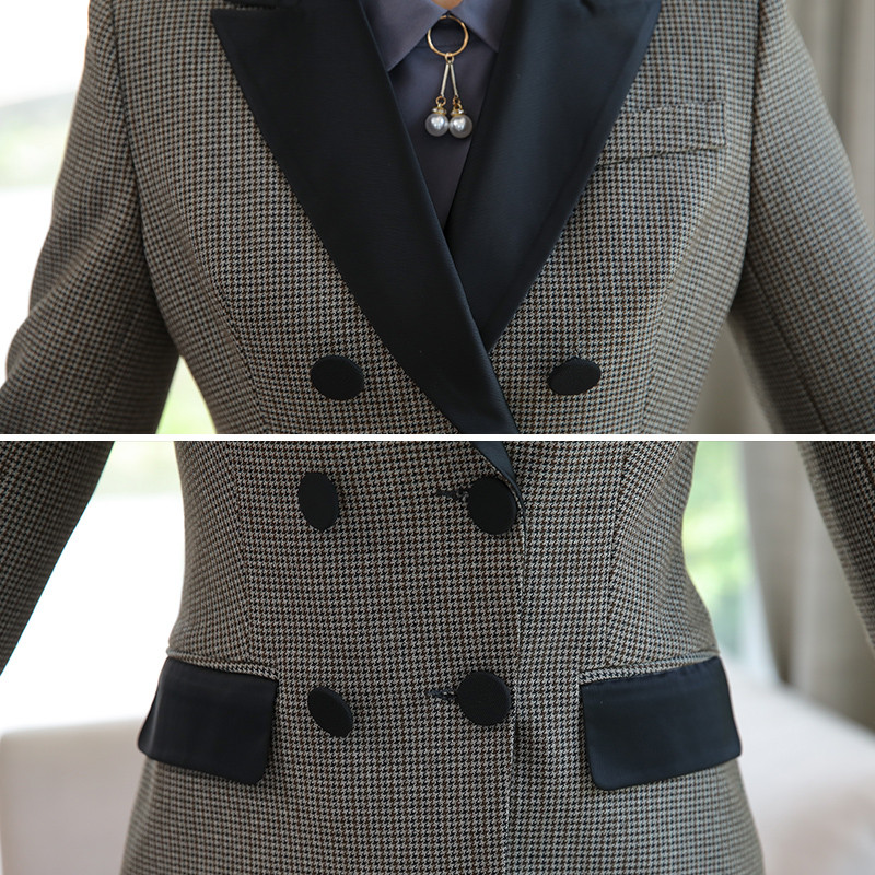 Lenshin kiváló minőségű 2 részes szett Houndstooth formális nadrágkosztüm blézer irodai női dizájn női puha dzseki és teljes hosszúságú nadrág