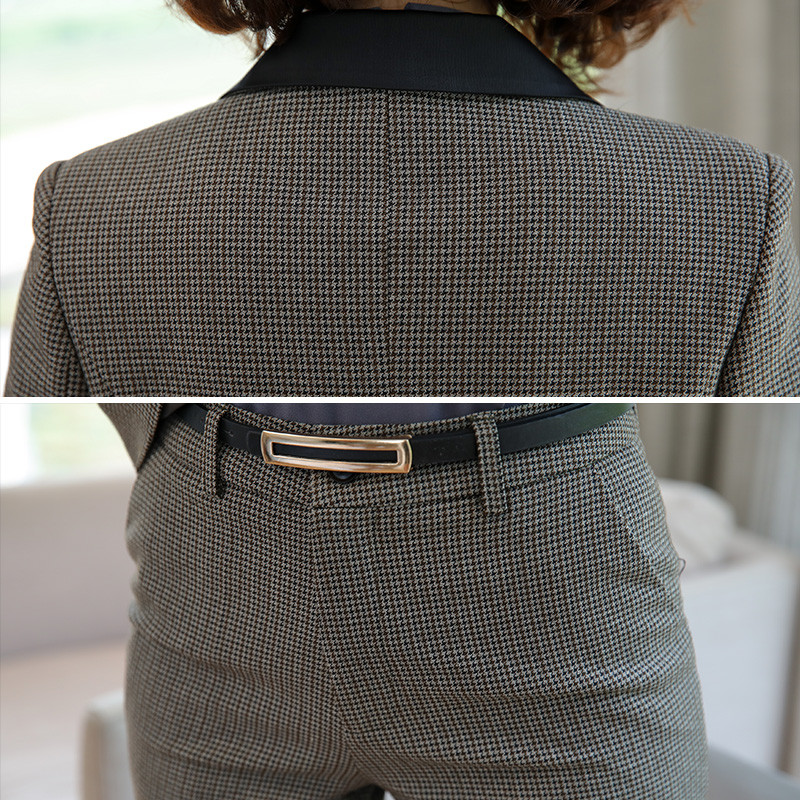 Lenshin kiváló minőségű 2 részes szett Houndstooth formális nadrágkosztüm blézer irodai női dizájn női puha dzseki és teljes hosszúságú nadrág