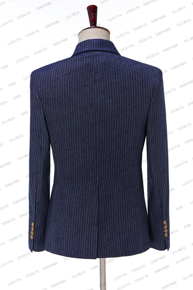 2023-as új érkezés, kék farmer csíkos férfi öltönyök, kétsoros, legújabb tervezésű vőlegény esküvői szmokingok, legjobb jelmez, 2 darab