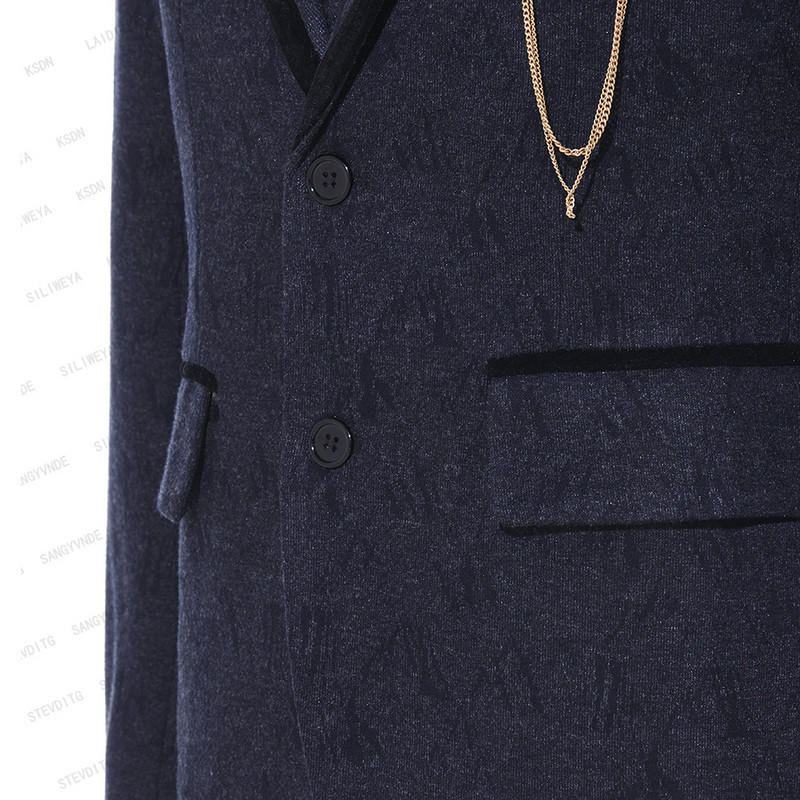 2023 új férfi brit stílusú blézer férfi esküvői sötétszürke betűmintás fekete bársony karcsú öltöny kabát nadrág 2 db szett