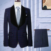 2023-as új divat férfi öltöny karcsú szabású sötétkék vászonfekete hajtóka színes csekk esküvői parti vőlegény szmoking 2 db szett kabát nadrág