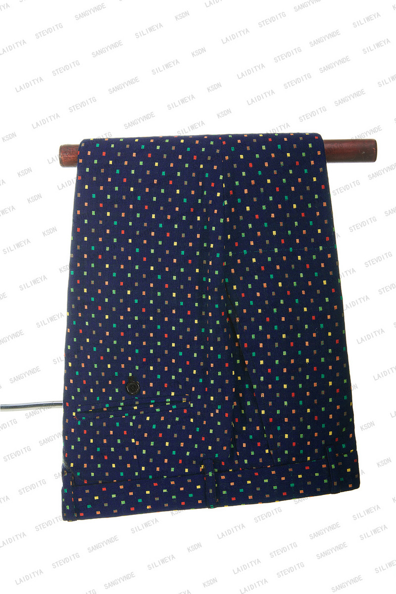 2023-as új divat férfi öltöny karcsú szabású sötétkék vászonfekete hajtóka színes csekk esküvői parti vőlegény szmoking 2 db szett kabát nadrág