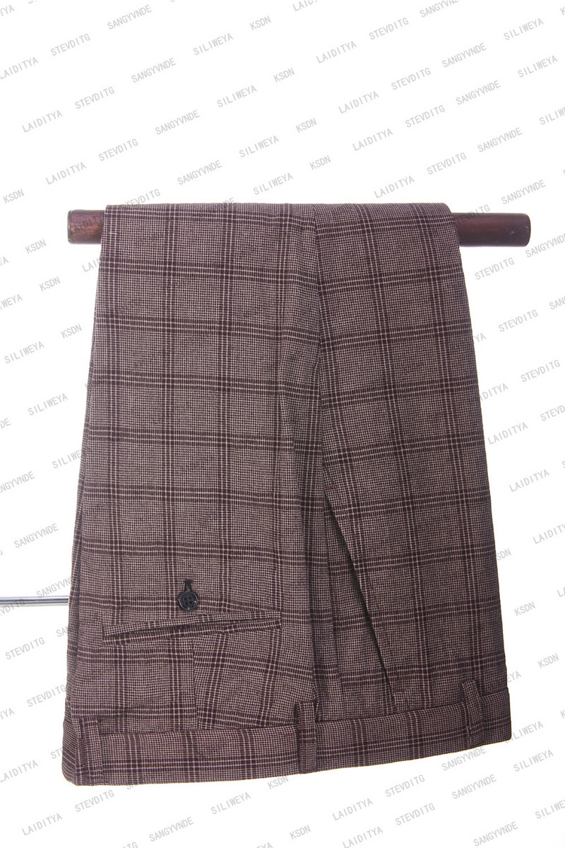 2023-as divat férfi vászon Alkalmi üzleti duplasoros bor vörös fehér kockás nyári esküvői öltönyök 2 db szett kabát nadrág