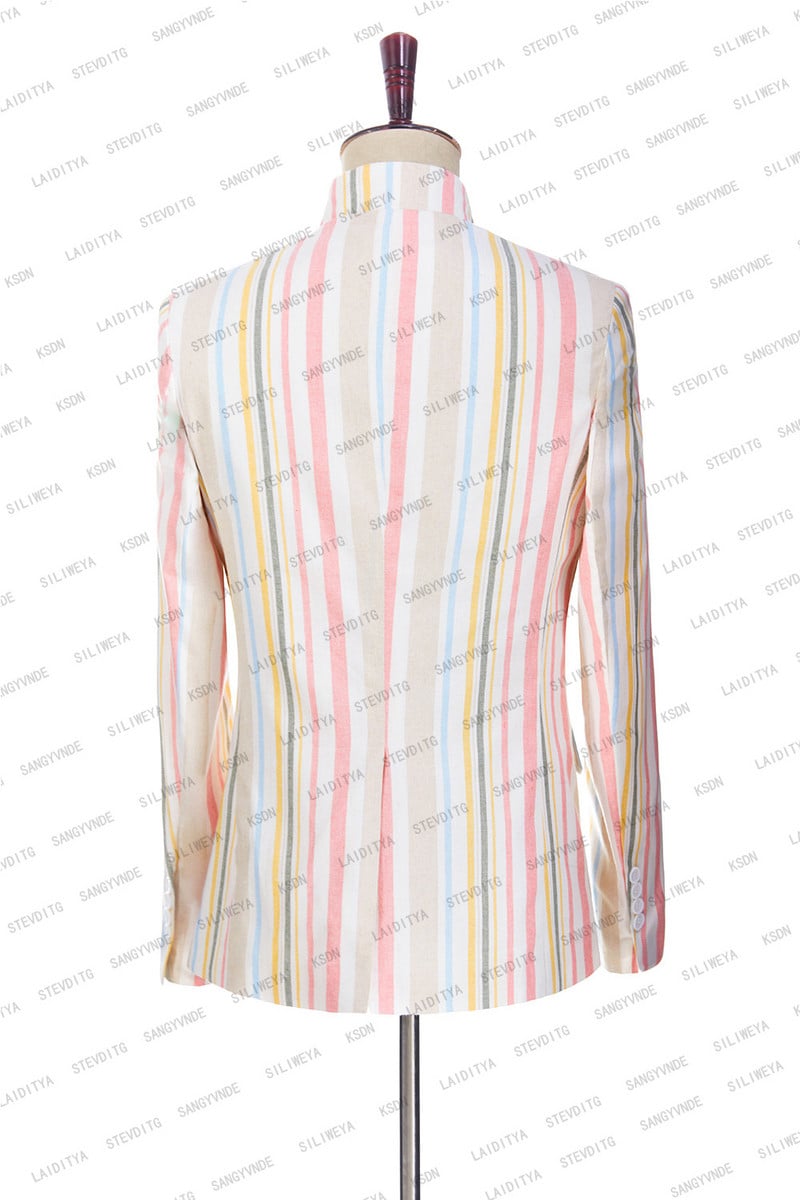 2023-as divat Új férfi nyári alkalmi lenvászon öltönyök Szürke fehér függőleges csíkos üzleti ruha Esküvői vőlegény 2 db szett kabát nadrág