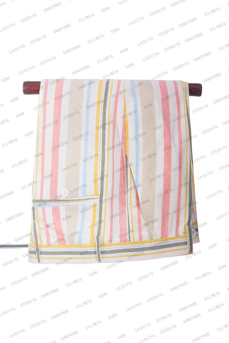 2023-as divat Új férfi nyári alkalmi lenvászon öltönyök Szürke fehér függőleges csíkos üzleti ruha Esküvői vőlegény 2 db szett kabát nadrág