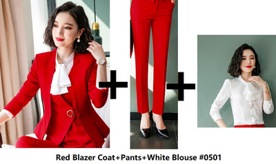 Őszi téli egyenruha Stílusok Hivatalos női öltönyök Professzionális női irodai munkaruha Nadrágruhák Blézerek Elegáns Piros