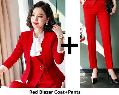 Őszi téli egyenruha Stílusok Hivatalos női öltönyök Professzionális női irodai munkaruha Nadrágruhák Blézerek Elegáns Piros