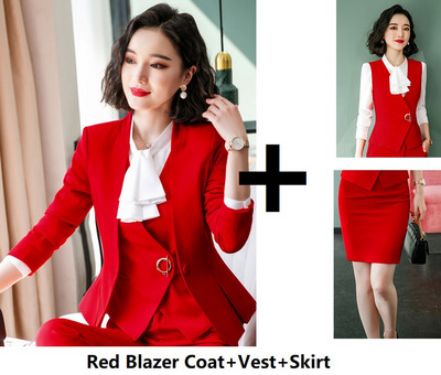 Őszi téli egyenruha Stílusok Hivatalos női öltönyök Professzionális női irodai munkaruha Nadrágruhák Blézerek Elegáns Piros