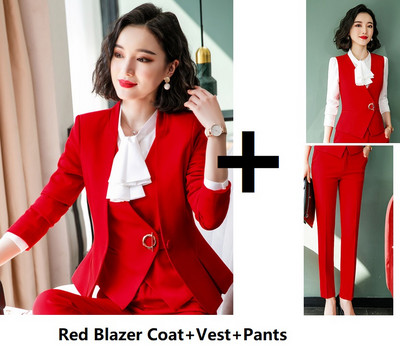 Őszi téli egyenruha Stílusok Hivatalos női öltönyök Professzionális női irodai munkaruha Nadrágruhák Blézerek Elegáns Piros