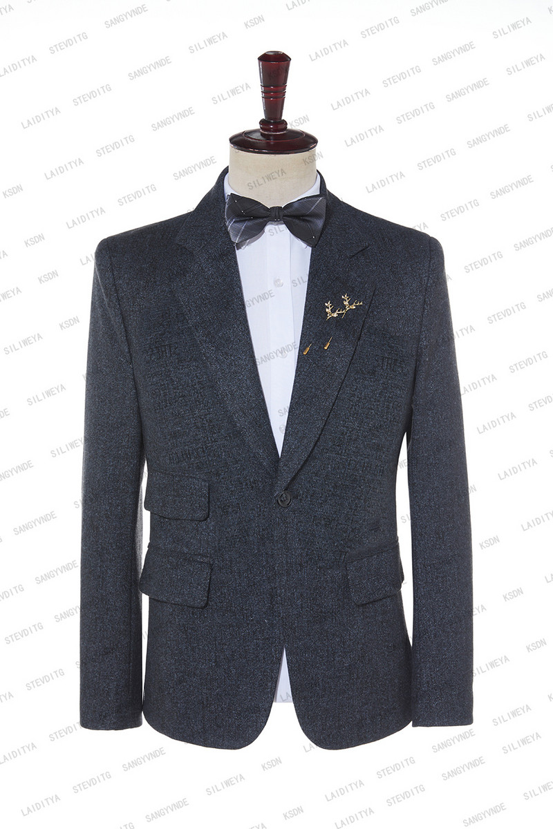 2023, két részes szett kabát nadrág divat új férfi kék fekete vegyes betűs mintás alkalmi üzleti karcsú vőlegény esküvői öltöny