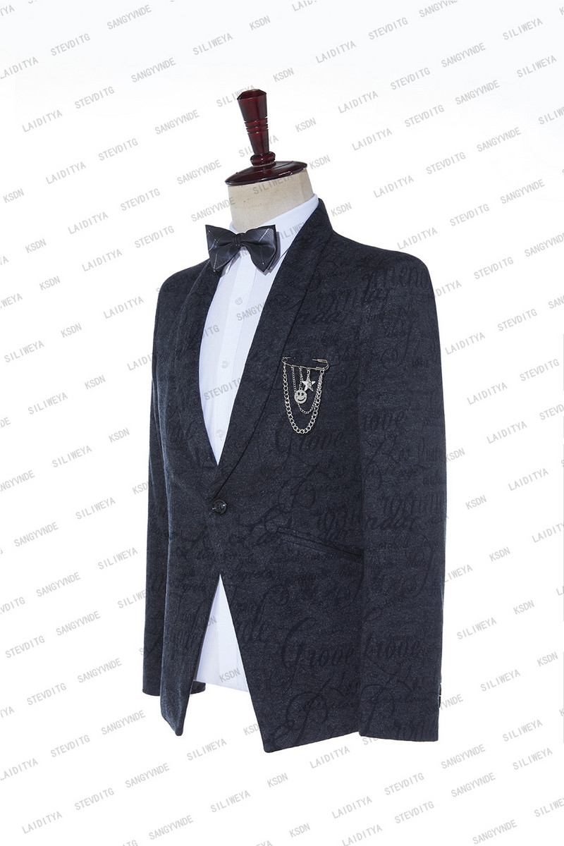 2023-as új esküvői szmoking öltönyök, sötétszürke bársony mintás karcsú szabású férfiaknak, 2 db vőfély férfi, hivatalos üzlet (kabát+nadrág)