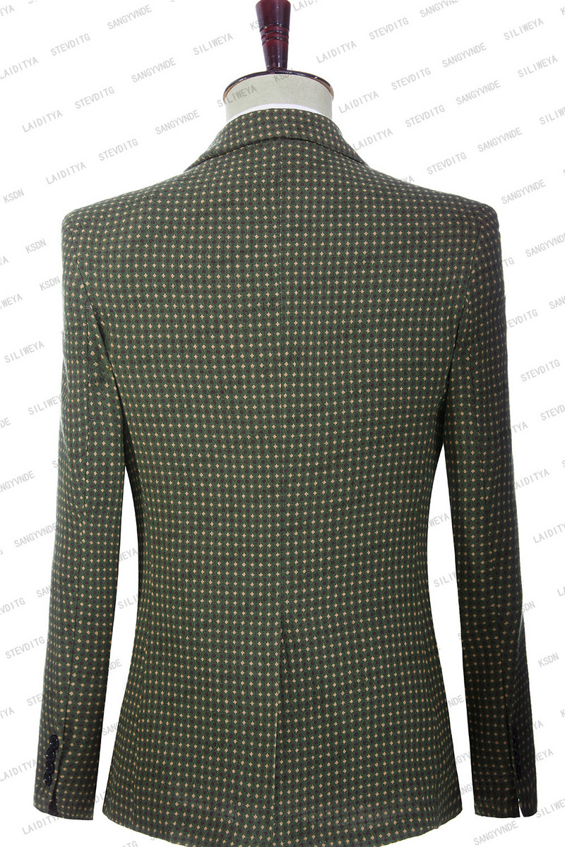 2023 Férfi brit stílusú üzleti alkalmi zöld lenvászon sárga piros pöttyös divat úriember karcsú öltönyök 2 db szett kabát nadrág