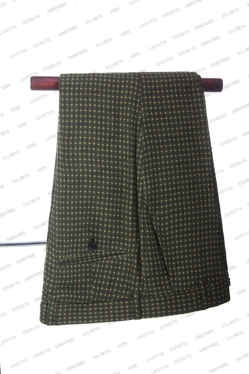 2023 Férfi brit stílusú üzleti alkalmi zöld lenvászon sárga piros pöttyös divat úriember karcsú öltönyök 2 db szett kabát nadrág