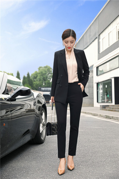 Kiváló minőségű női öltönyök fehér nadrágkosztüm 2022 őszi és téli vékony, kétsoros dzseki blézer Női irodai viselet