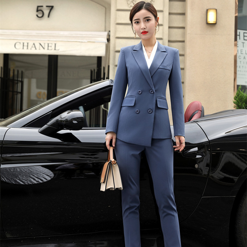Kiváló minőségű női öltönyök fehér nadrágkosztüm 2022 őszi és téli vékony, kétsoros dzseki blézer Női irodai viselet
