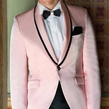 Розови абитуриентски мъжки костюми за сватба 2 части Custom Groom Tuxedo с шал ревер Ежедневни мъжки модни дрехи Блейзър с черни панталони