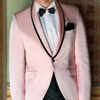 Розови абитуриентски мъжки костюми за сватба 2 части Custom Groom Tuxedo с шал ревер Ежедневни мъжки модни дрехи Блейзър с черни панталони